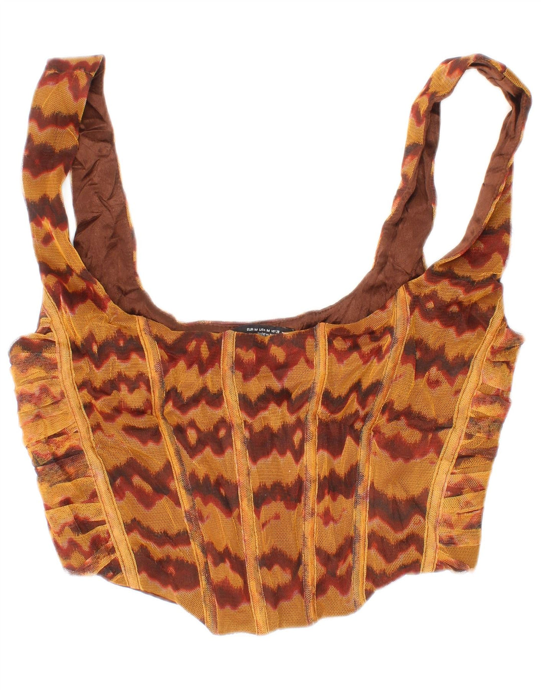Zara Top curto feminino médio marrom viscose boêmio
