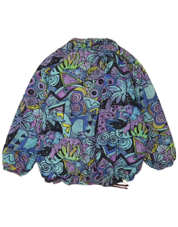 Jaqueta corta-vento masculina vintage UK 38 média multicolorida geométrica