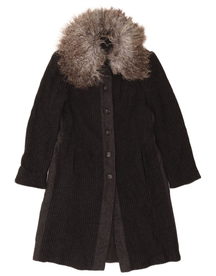 Sobretudo de malha feminino Misto UK 10 pequeno cinza colorblock lã