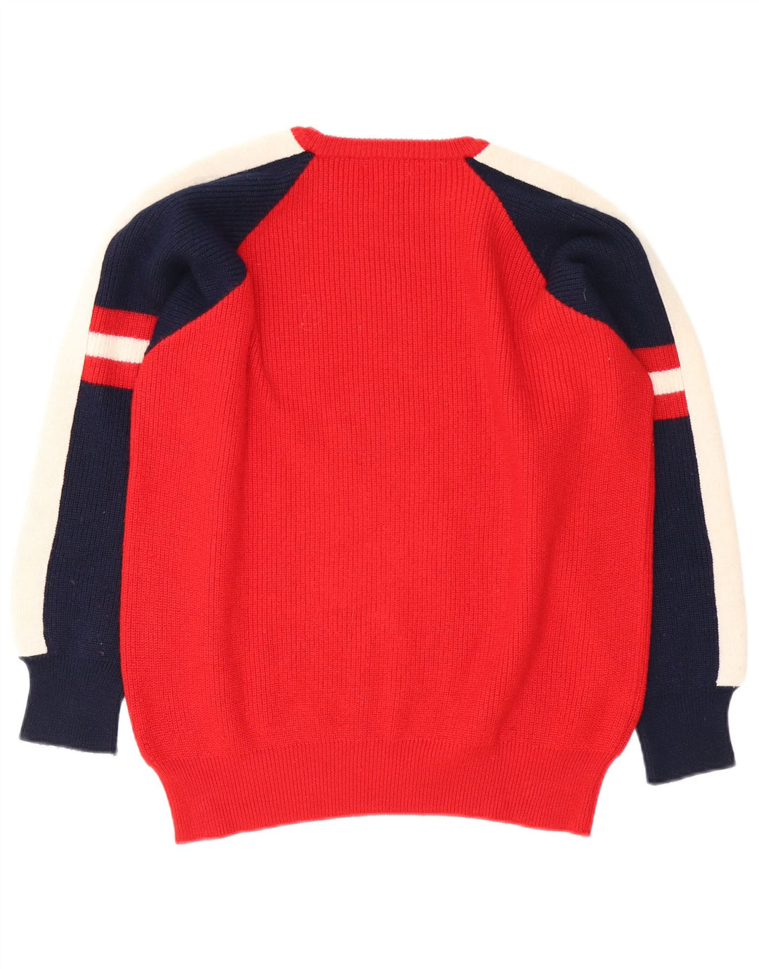 Suéter vintage masculino com gola redonda e bloco colorido vermelho médio