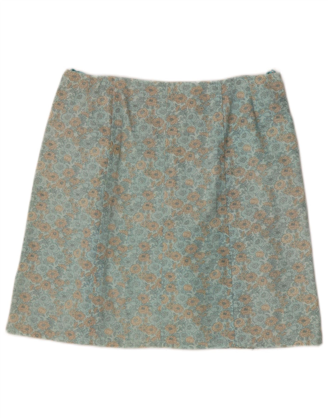 Mini saia feminina vintage W30 verde médio floral