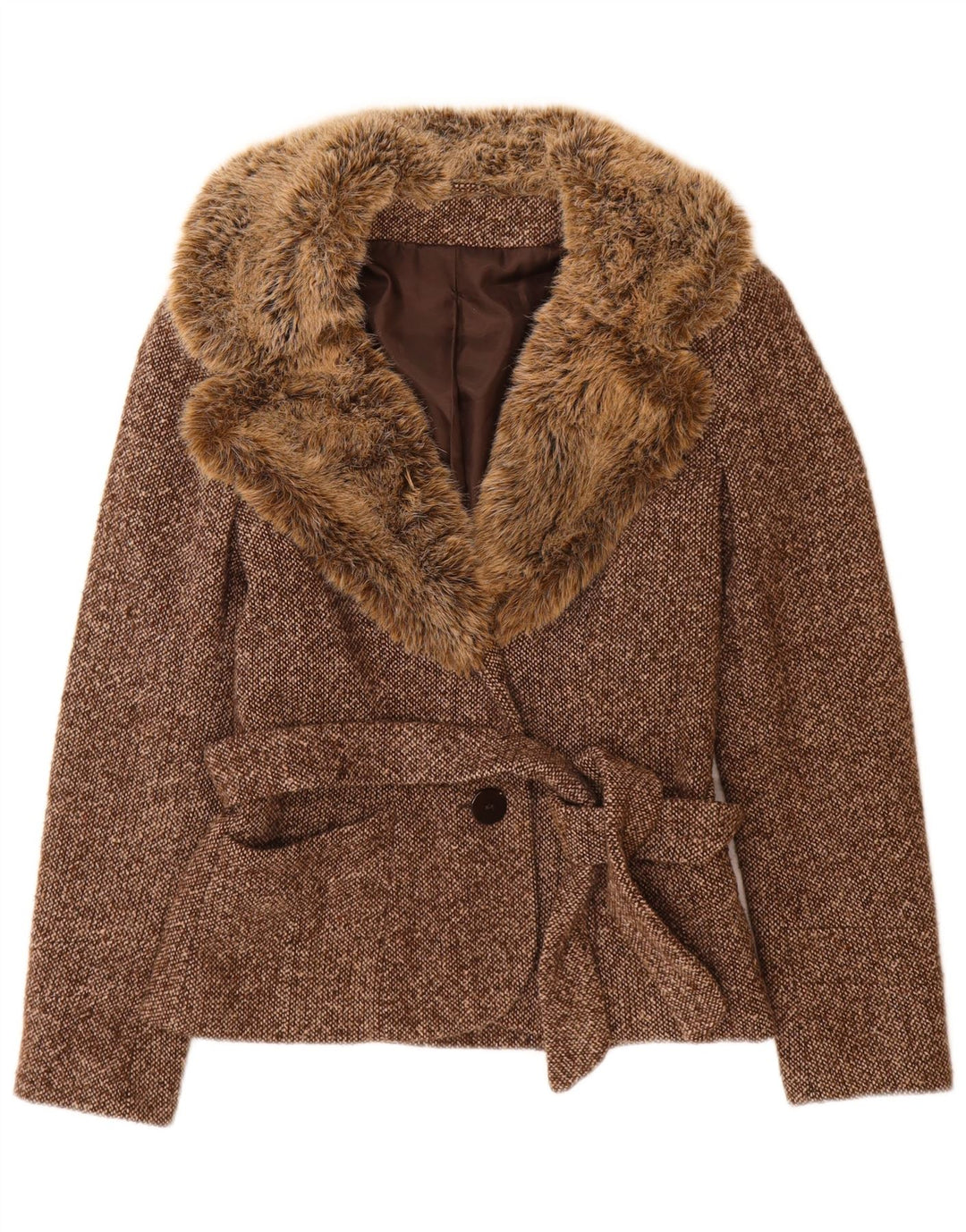 Jaqueta blazer feminina Bay com 1 botão Reino Unido 10 pequena lã manchada marrom