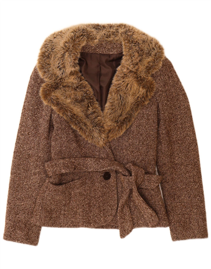 Jaqueta blazer feminina Bay com 1 botão Reino Unido 10 pequena lã manchada marrom