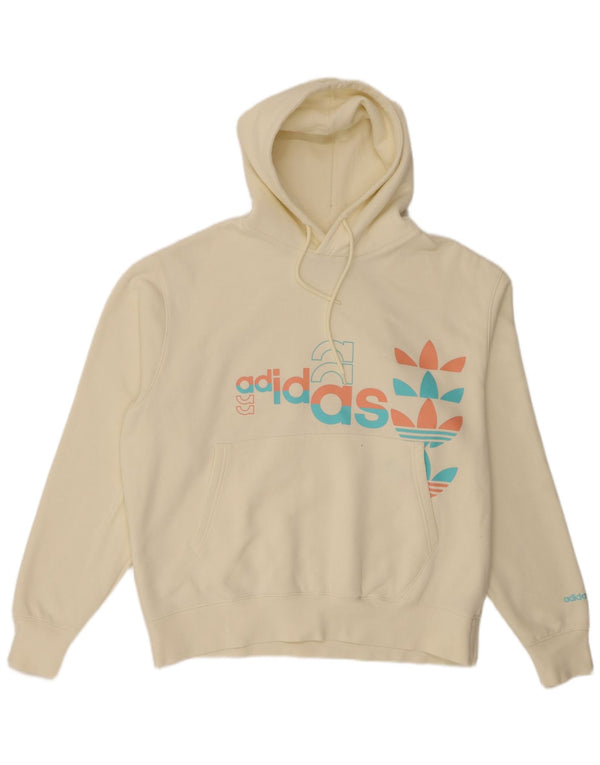 Adidas Mens Graphic Hoodie Jumper XL Off White Algodão