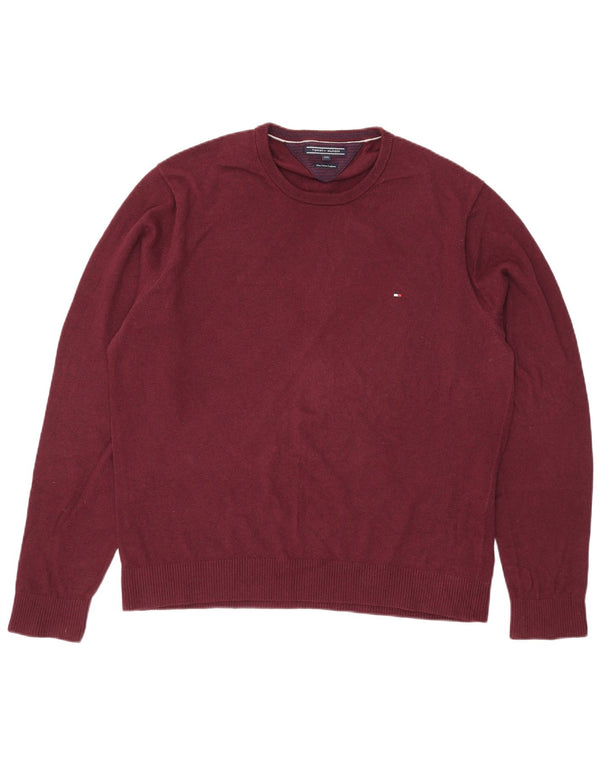Tommy Hilfiger Suéter masculino com gola redonda 2XL algodão borgonha