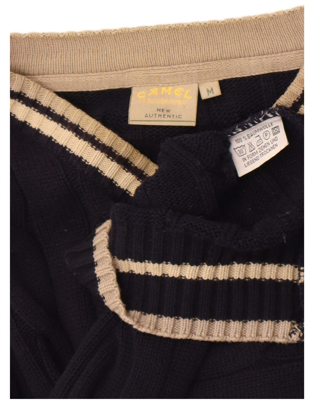 Suéter masculino Camel Active com decote em V, algodão azul marinho médio