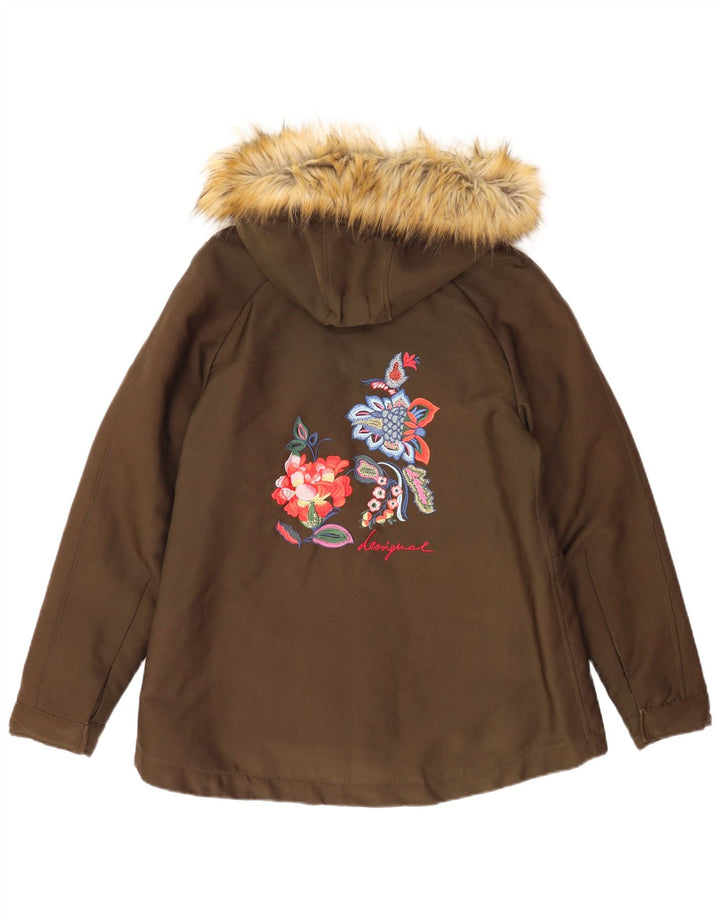 Jaqueta parka feminina com capuz gráfico Desigual EU 38 algodão cáqui médio