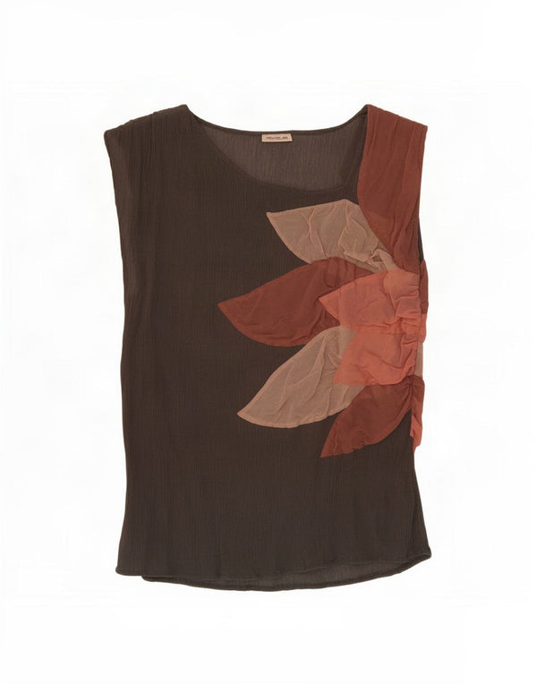 Blusa feminina sem mangas Penny Black UK 12 marrom médio floral