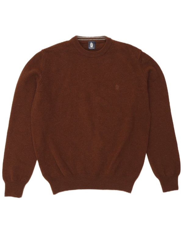 Marina Yachting Suéter masculino com gola redonda, pequeno, marrom, lã nova