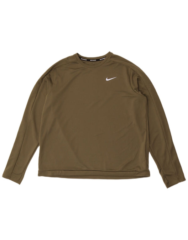 Nike Mens Dri Fit Top Long Sleeve XL Khaki Polyester