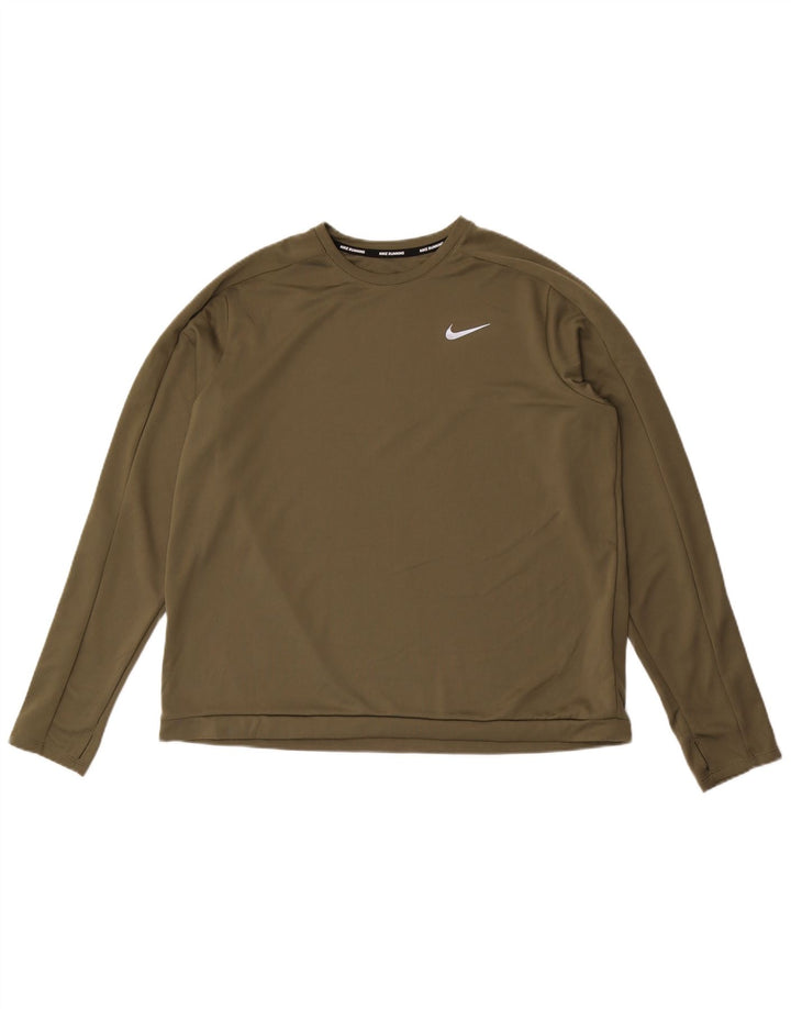 Nike Mens Dri Fit Top Manga Longa XL Cáqui Poliéster