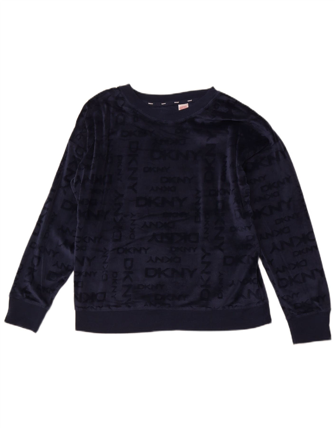 Suéter de lã gráfico feminino DKNY Reino Unido 14 poliéster azul marinho médio