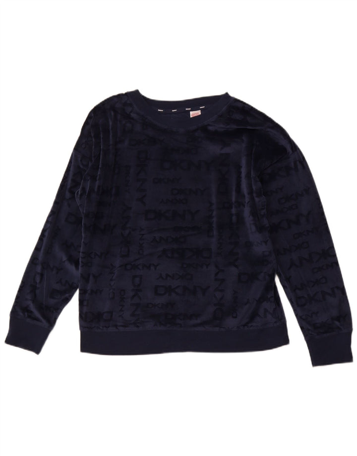 Suéter de lã gráfico feminino DKNY Reino Unido 14 poliéster azul marinho médio