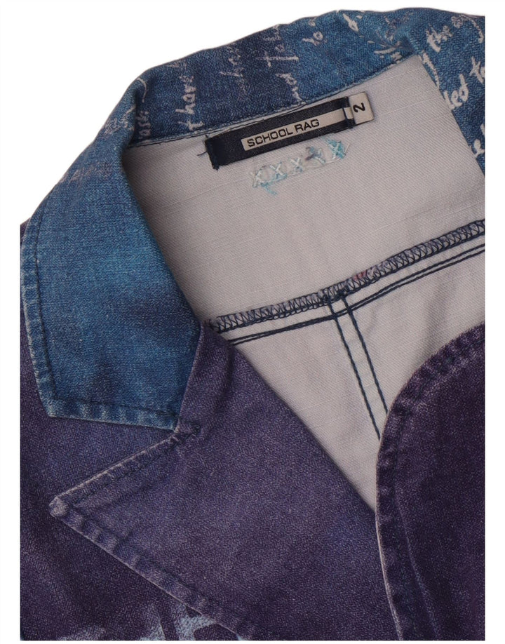 Jaqueta blazer feminina vintage com 3 botões gráfico US 2 XS azul colorblock