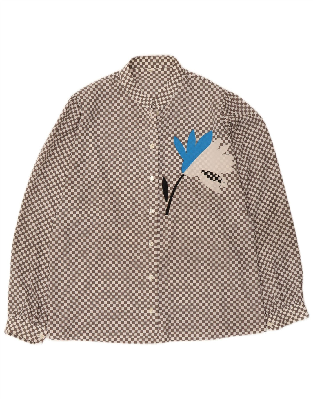 Blusa feminina vintage UK 16 poliéster geométrico cinza grande