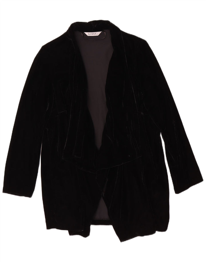 Sasha Womens Open Velour Blazer Jacket Reino Unido 14 Grande Viscose Preta