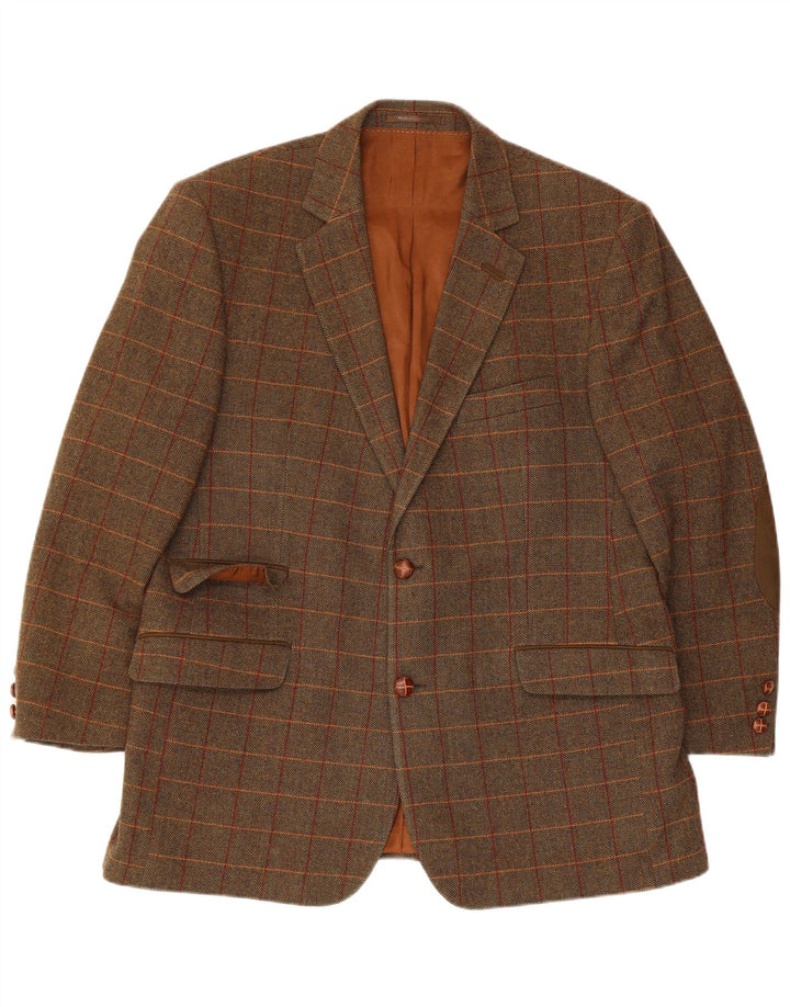 Jaqueta blazer masculina Klotz com 2 botões UK 42 XL marrom espinha de peixe lã