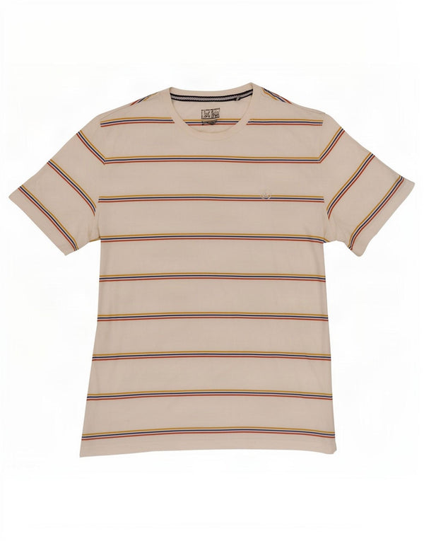 Camiseta masculina Fat Face Top grande algodão listrado branco