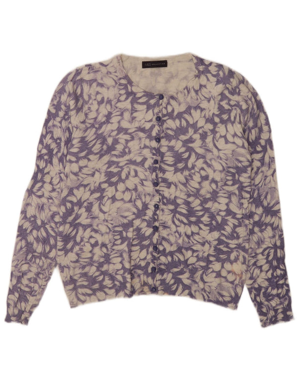 Suéter cardigã feminino Marks & Spencer UK 8 pequeno roxo floral viscose