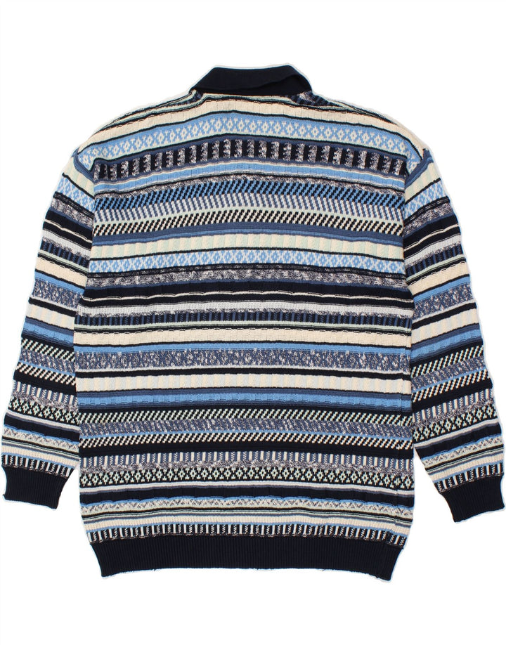 Suéter masculino VINTAGE com gola polo grande listrado azul