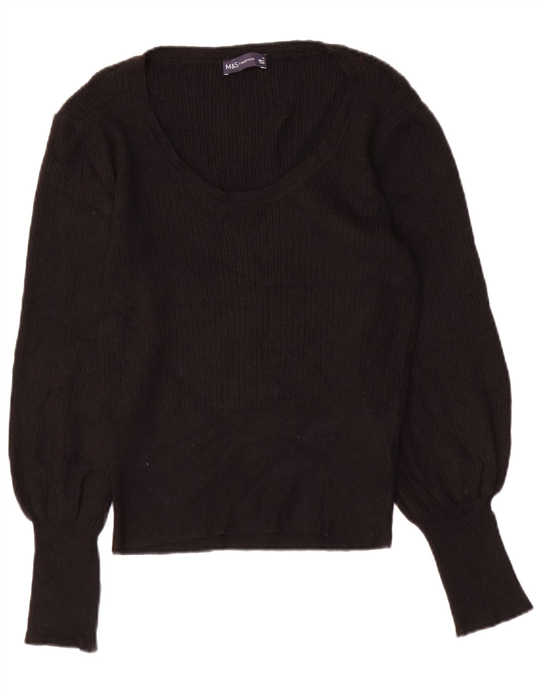 Suéter feminino Marks & Spencer com gola canoa e viscose preta média Reino Unido 12