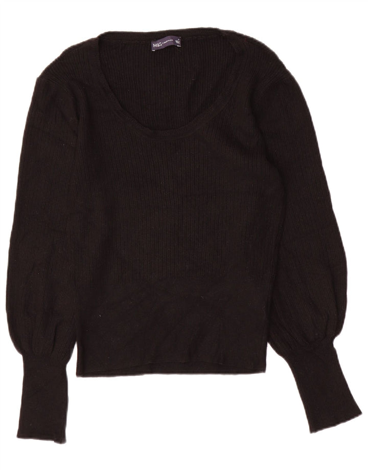 Suéter feminino Marks & Spencer com gola canoa e viscose preta média Reino Unido 12
