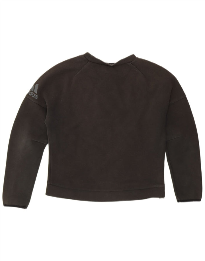 ADIDAS Womens Crop Graphic Sweatshirt Jumper UK 12 Médio Preto
