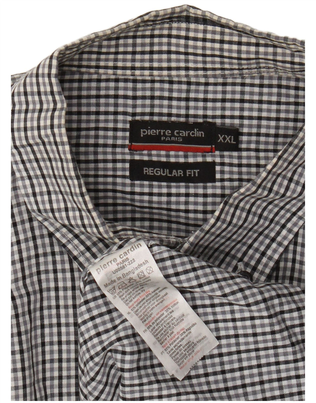 PIERRE CARDIN Camisa masculina de manga curta de ajuste regular 2XL poliéster xadrez cinza
