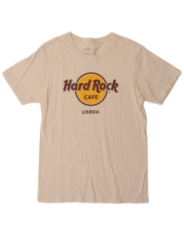 Camiseta masculina Hard Rock Cafe Lisboa Graphic Top Médio Off White Algodão
