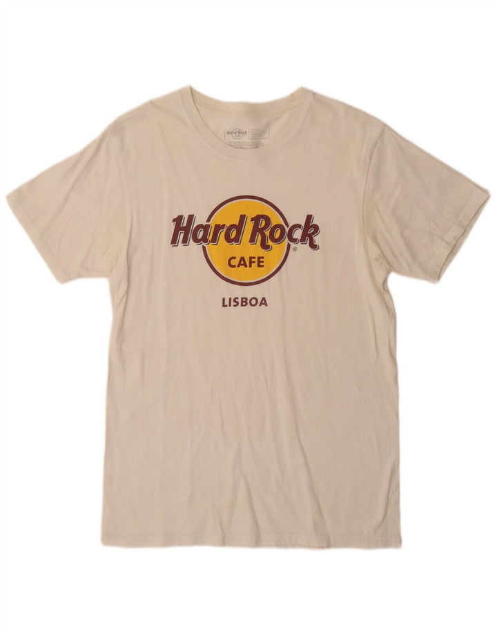 Camiseta masculina Hard Rock Cafe Lisboa Graphic Top Médio Off White Algodão