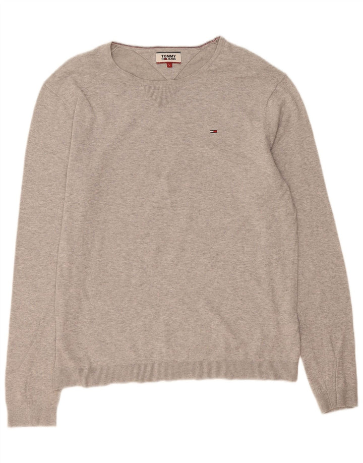 Suéter masculino TOMMY HILFIGER com gola redonda, grande algodão cinza