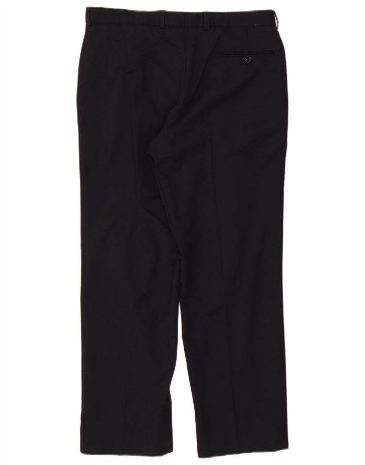 Calça masculina de terno reto Marks & Spencer W34 L29 lã azul marinho