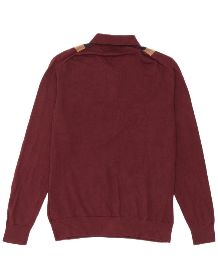 Suéter masculino MARKS & SPENCER com gola polo e bloco colorido médio Borgonha