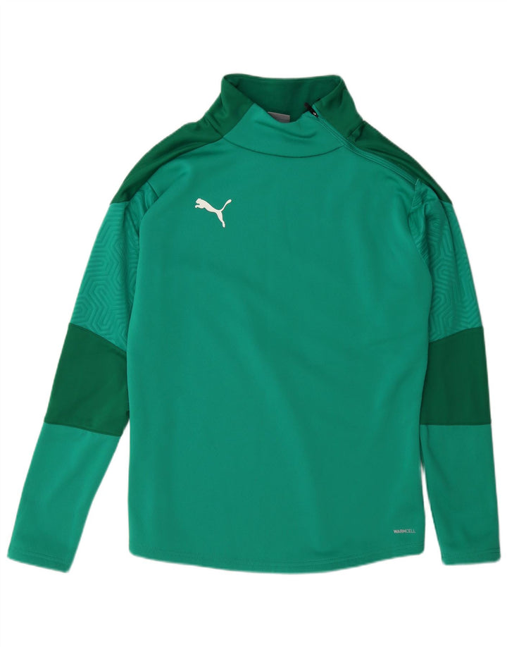 Suéter masculino Puma com zíper e gola em poliéster colorblock verde médio