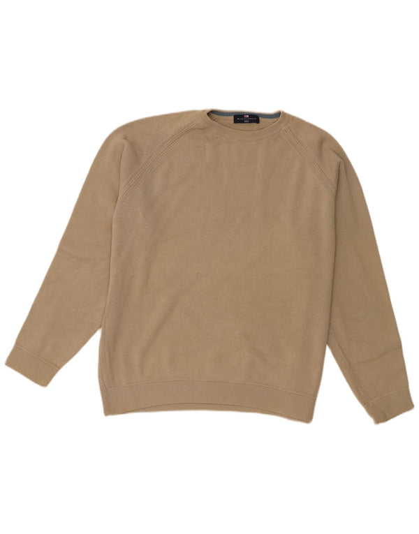 Suéter masculino Marks & Spencer com gola redonda, algodão bege médio