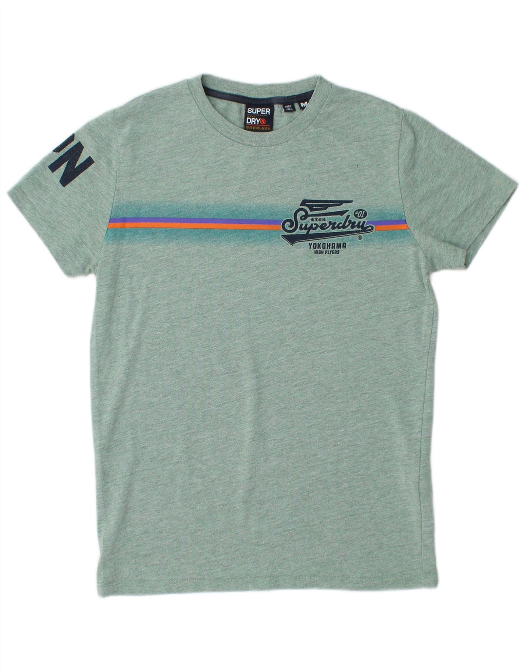 Camiseta masculina SUPERDRY Yokohama com estampa gráfica de algodão verde médio manchado