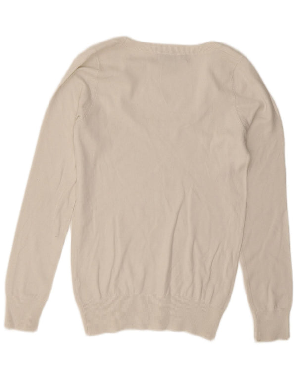 Suéter feminino Zara com gola canoa UK 6 XS algodão branco