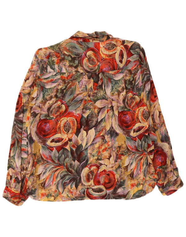Blusa feminina vintage UK 16 grande floral multicolorida