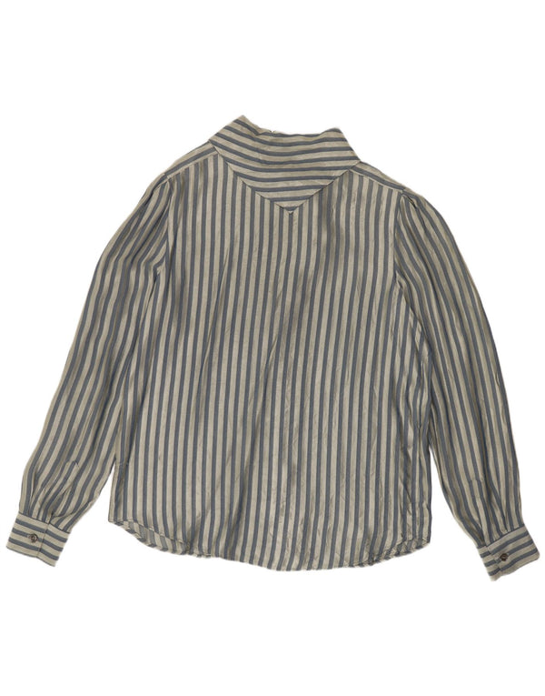 Blusa feminina vintage UK 14 listrada azul média