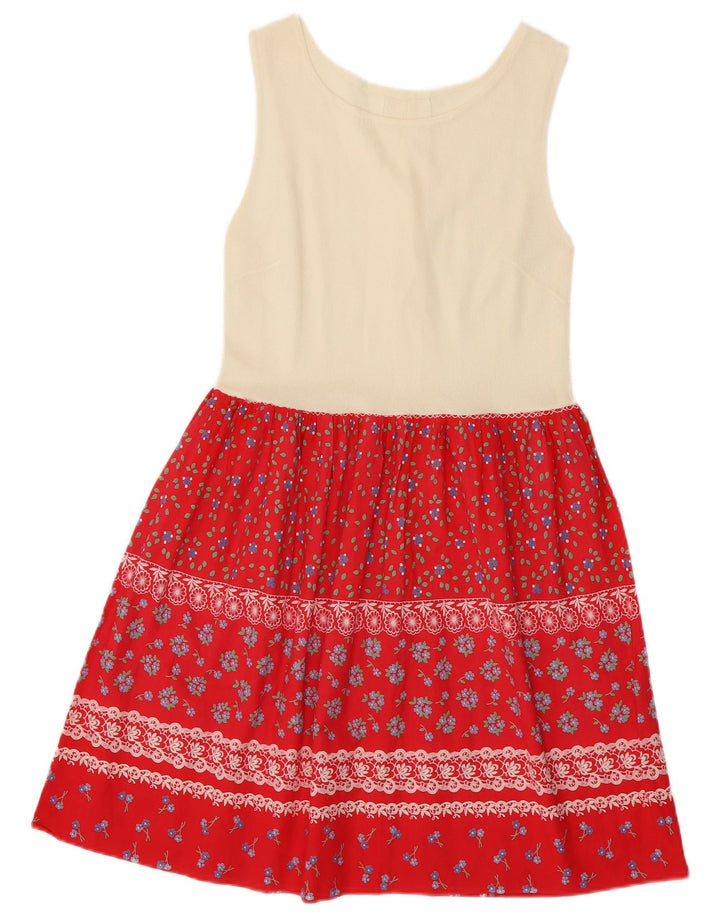 Vestido básico feminino vintage sem mangas UK 8 pequeno colorblock vermelho