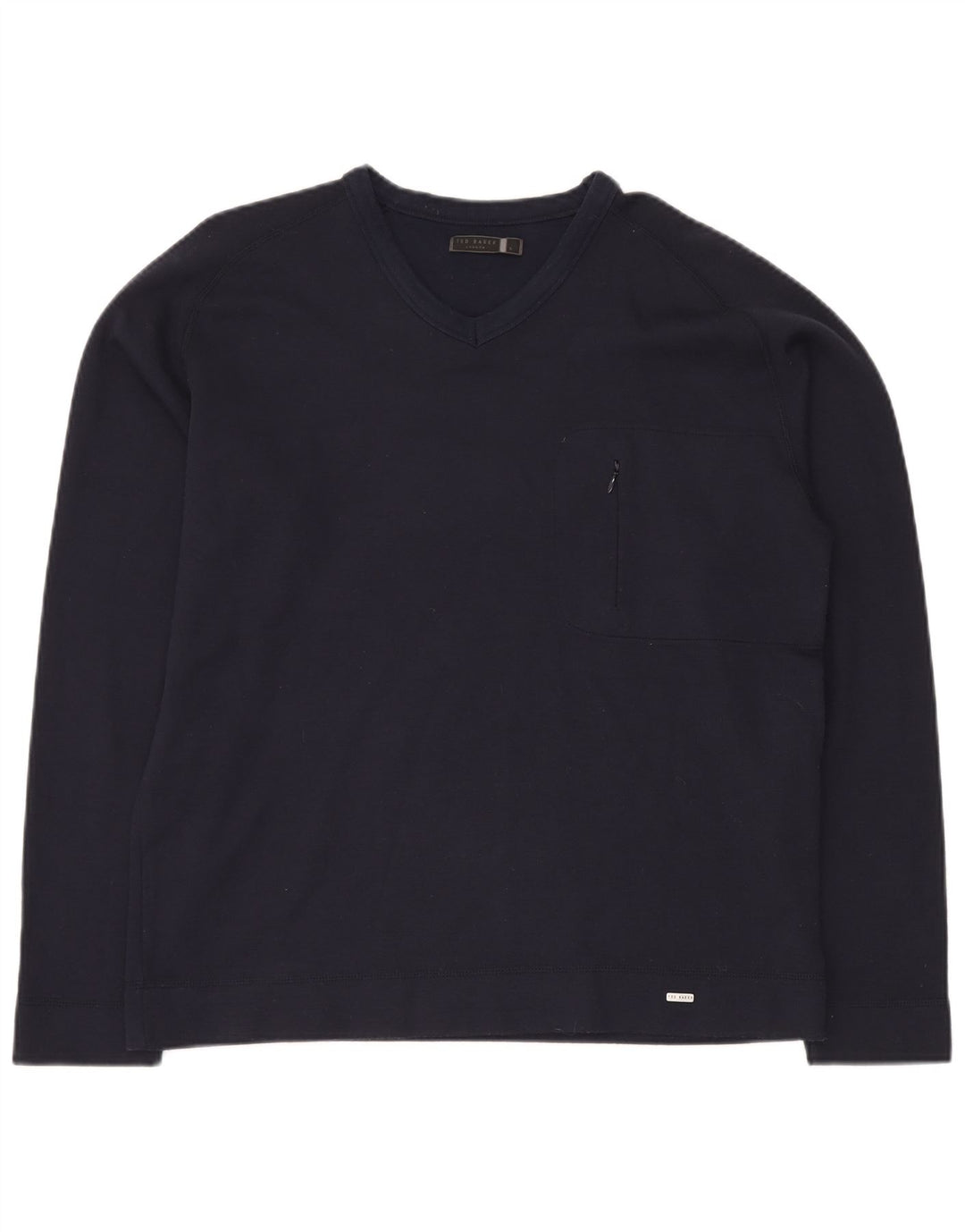 Suéter masculino TED BAKER com decote em V tamanho 5 XL azul marinho algodão