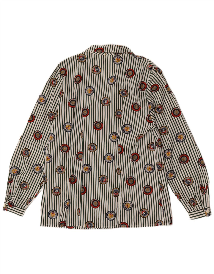 Camisa gráfica feminina vintage Reino Unido 14 risca de giz multicolorida média