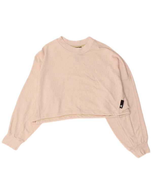 Adidas Womens Crop Sweatshirt Jumper UK 12/14 Médio Off White Flecked