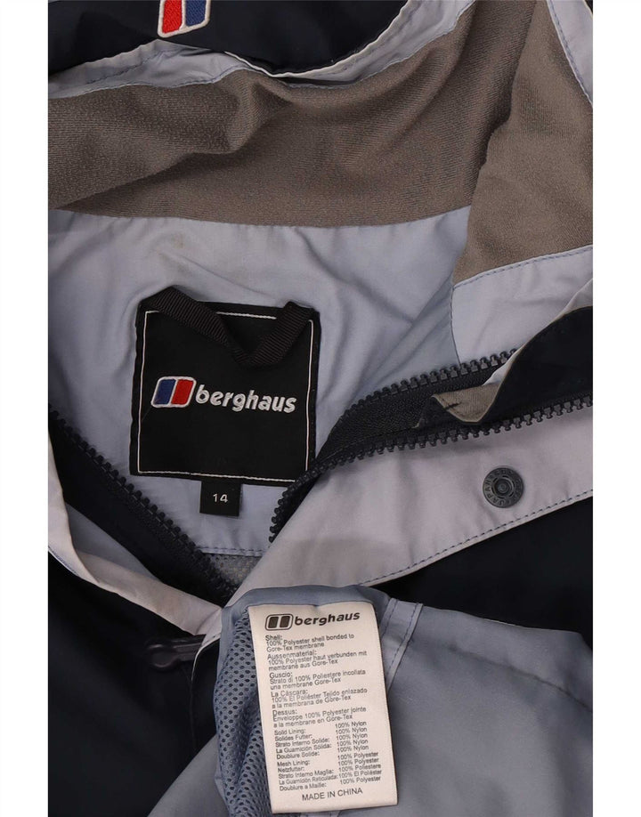 Jaqueta de chuva feminina com capuz Berghaus UK 14 grande poliéster azul marinho