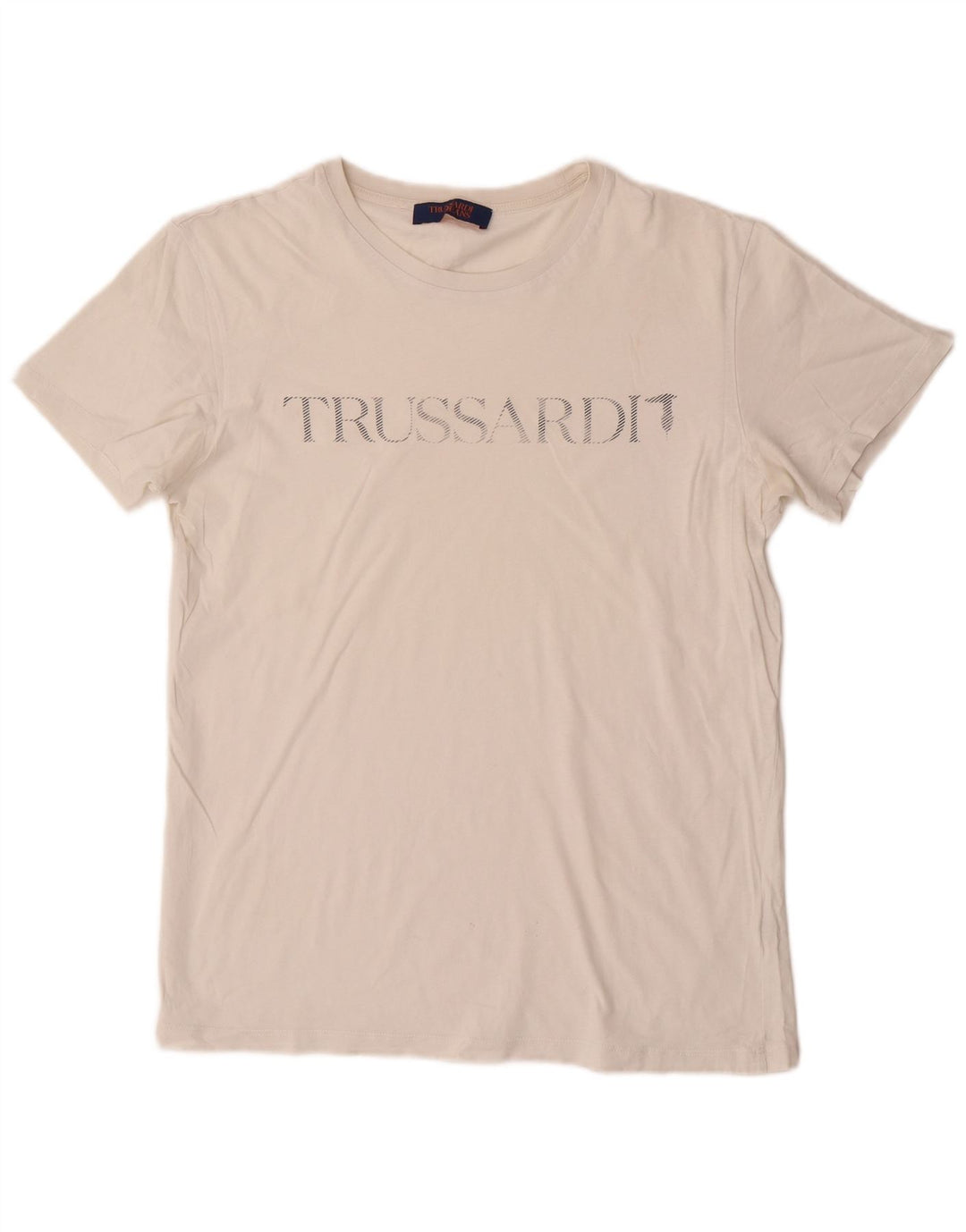 Trussardi Jeans Camiseta masculina gráfica top médio off white