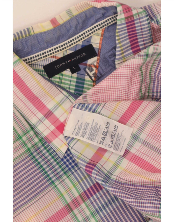 Camisa masculina de manga curta Tommy Hilfiger grande algodão xadrez multicolorido
