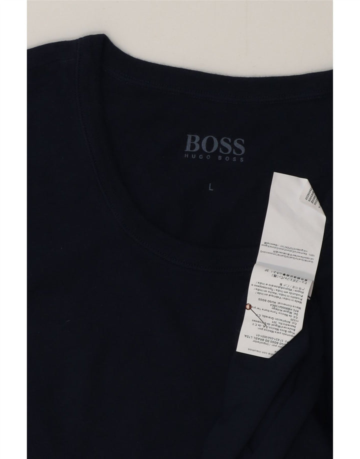 Camiseta masculina HUGO BOSS Top grande algodão azul marinho