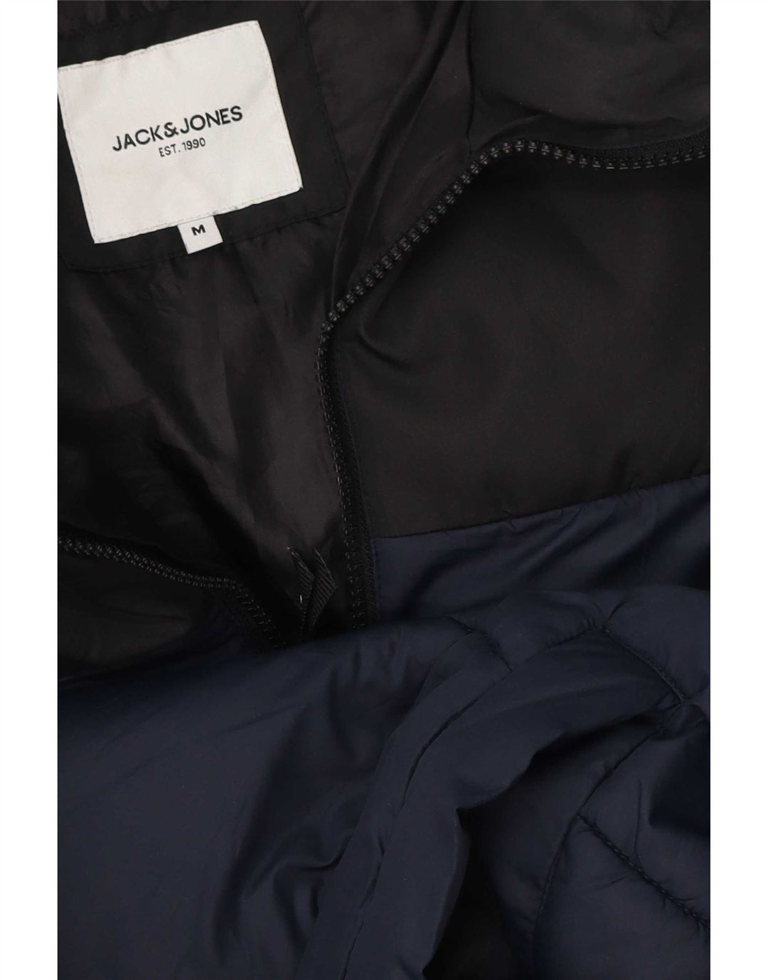 Jaqueta acolchoada masculina Jack & Jones Reino Unido 38 bloco colorido azul marinho médio