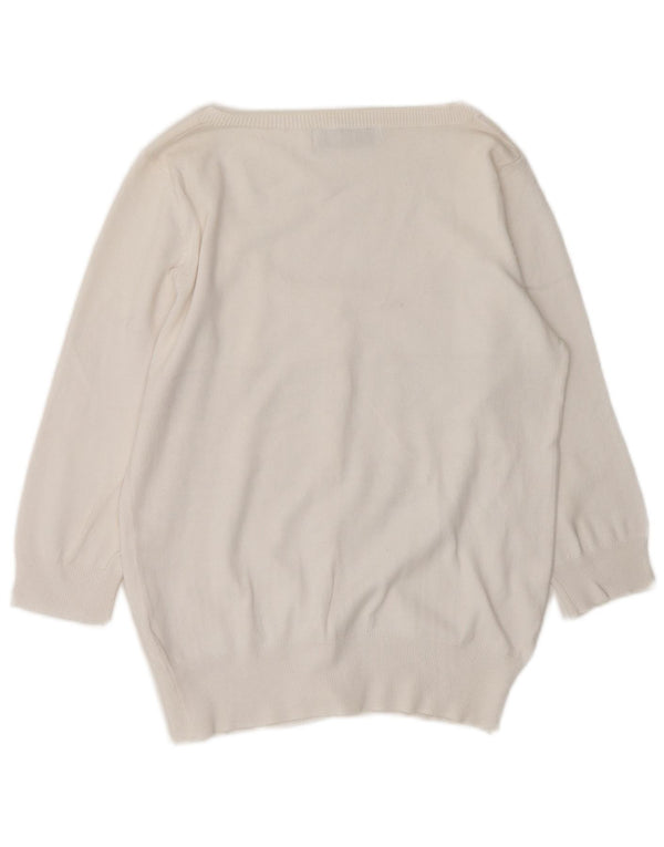 Suéter cardigã feminino Zara manga 3/4 Reino Unido 14 algodão branco médio