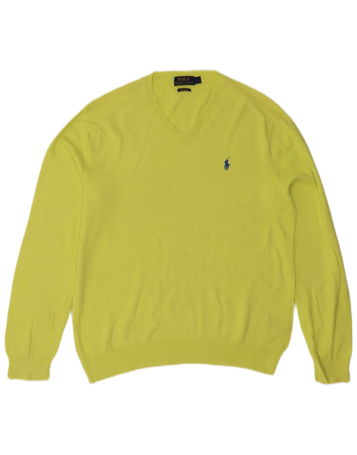 Suéter masculino POLO RALPH LAUREN com decote em V grande algodão verde
